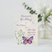 水色パーソナライズされた紫の蝶 インビテーションポストカード (スタンド正面)