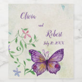 水色パーソナライズされた紫の蝶 ワインラベル (シングルラベル)