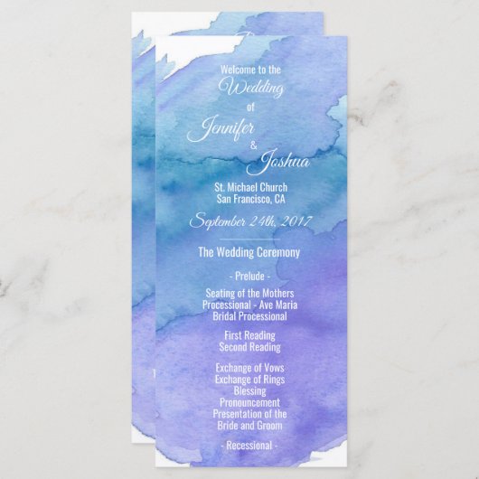 水色パーソナライズされた青結婚式 プログラム (正面/裏面)