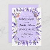 水色パープルウィステリアフローラ赤ちゃん 招待状 (正面/裏面)