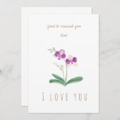 水色パープルオーキッドフラワーグリーティングカード 招待状 (正面/裏面)