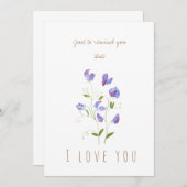 水色パープルスウェートピープルフラワーグリーティングカード 招待状 (正面/裏面)