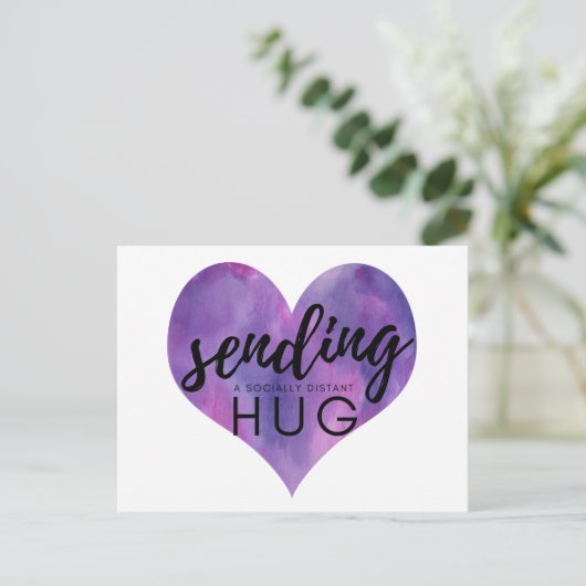 水色パープルハート社会的に遠いハグ ポストカード (スタンド正面)