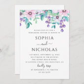 水色パープルピンクフローラリハーサルディナー 招待状 (正面/裏面)