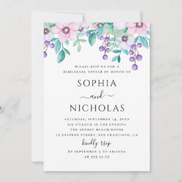 水色パープルピンクフローラリハーサルディナー 招待状