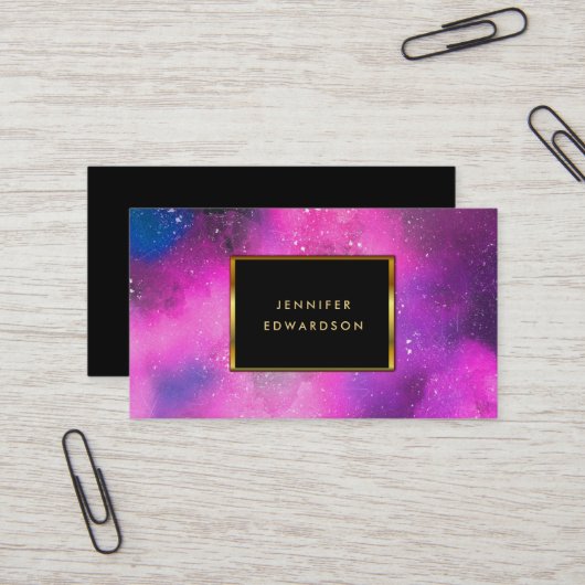 水色パープルピンク（ばちゃばちゃ）跳ねるスプラッシュ金ゴールドフレーム 名刺 (正面/裏面インサイチュ)