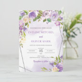 水色パープルフローラシルバーフレ結婚ーム 招待状 (スタンド正面)
