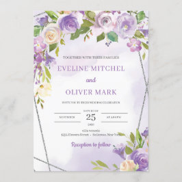 水色パープルフローラシルバーフレ結婚ーム 招待状