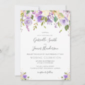 水色パープル、メイブ、桃のフローラ結婚 招待状 (正面)
