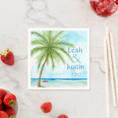 水色パームツリーカスタムウェディングナプキン スタンダードカクテルナプキン (インサイチュ)