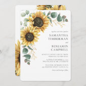 水色ヒマワリとユーカリ結婚ス 招待状 (正面/裏面)