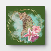 水色ヒョウとトロピカルフレーム卓上 フォトプラーク (正面)