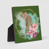 水色ヒョウとトロピカルフレーム卓上 フォトプラーク (正面)