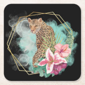 水色ヒョウとトロピカルフレーム スクエアペーパーコースター (正面)