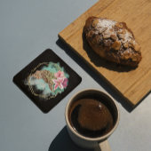 水色ヒョウとトロピカルフレーム スクエアペーパーコースター