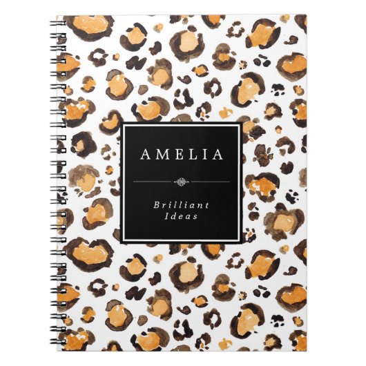 水色ヒョウ斑点 | 名前をカスタムする ノートブック (正面)
