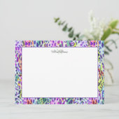 水色ヒョウ柄カスタムモノグラム&名前 サンキューカード (スタンド正面)