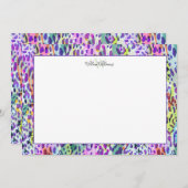 水色ヒョウ柄カスタムモノグラム&名前 サンキューカード (正面/裏面)