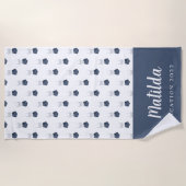 水色ビキニ青と白のビーパーソナライズされたク ビーチタオル (正面)