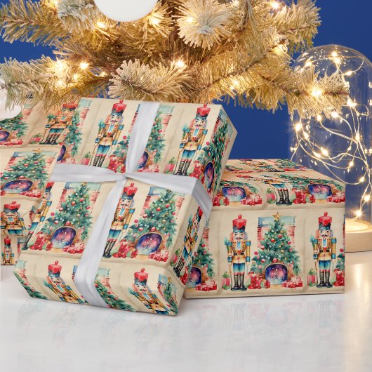 水色ビンテージクリスマスくるみ割り ラッピングペーパー (クリスマス)