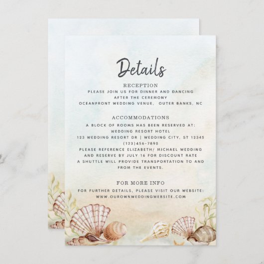 水色ビーチシェルトロピカルズ結婚詳細 エンクロージャーカード (正面/裏面)