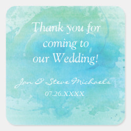 水色ビーチ海の結婚ステッカーラベルの好意 スクエアシール