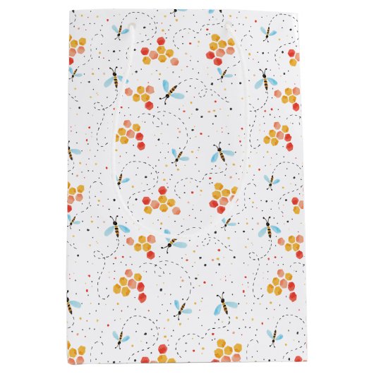 水色ビー模様 ミディアムペーパーバッグ (正面)