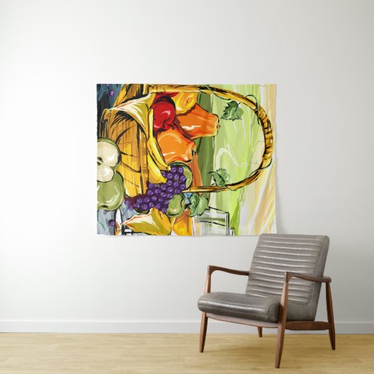 水色ピクニックフルーツバスケットとワインタペストリー タペストリー (インサイチュ(横))