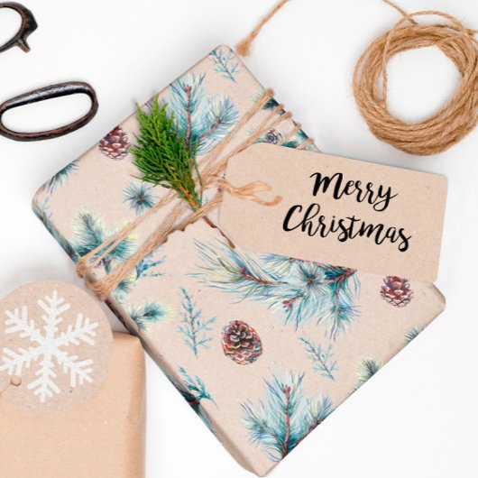 水色ピネコーンスプリグクラフトクリスマス ラッピングペーパー
