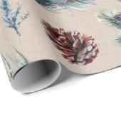 水色ピネコーンスプリグクラフトクリスマス ラッピングペーパー (ロールコーナー)