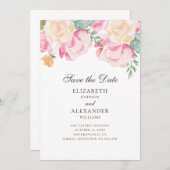 水色ピンクと桃の花。フローラ結婚の セーブザデート (正面/裏面)