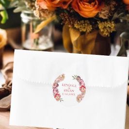 水色ピンクと紫の牡丹結婚の ラウンドシール