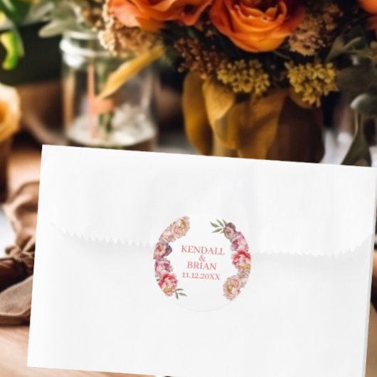 水色ピンクと紫の牡丹結婚の ラウンドシール