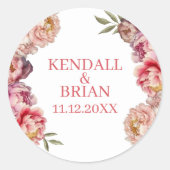 水色ピンクと紫の牡丹結婚の ラウンドシール (正面)