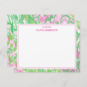 水色ピンクと緑のフローラ固定 ノートカード (正面/裏面)