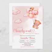水色ピンクと茶色の女の子の赤ちゃんシャワー 招待状 (正面/裏面)