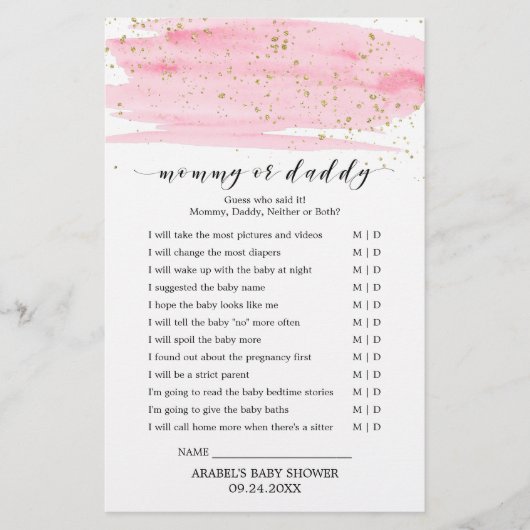 水色ピンクと金ゴールドベビー単語スクランブルゲーム チラシ (正面)