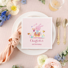 水色ピンクのウサギの庭の子供の誕生日 スタンダードカクテルナプキン