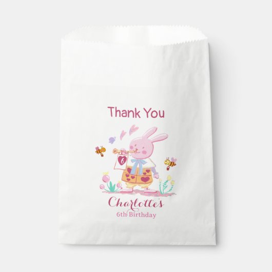 水色ピンクのウサギの庭の子供の誕生日 フェイバーバッグ (正面)