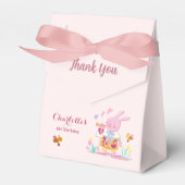 水色ピンクのウサギの庭の子供の誕生日 フェイバーボックス (正面サイド)