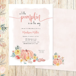 水色ピンクのカボチャ女の子の赤ちゃんシャワー 招待状