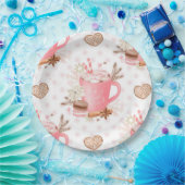 水色ピンクのクリスマスクッキーとココア ペーパープレート (パーティー)