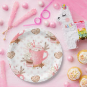 水色ピンクのクリスマスクッキーとココア ペーパープレート (パーティー)