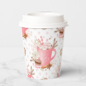 水色ピンクのクリスマスクッキーとココア 紙コップ (裏面)