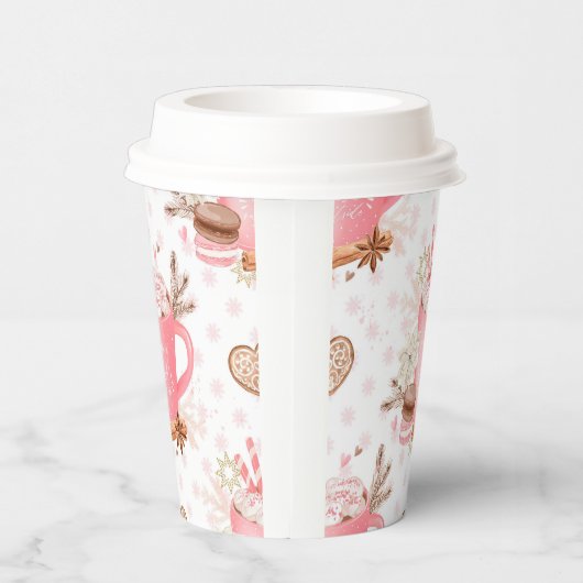 水色ピンクのクリスマスクッキーとココア 紙コップ (右)