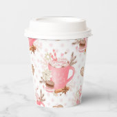 水色ピンクのクリスマスクッキーとココア 紙コップ (正面)