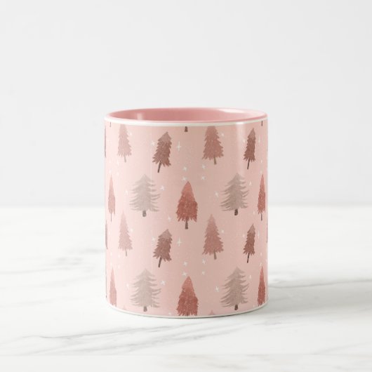 水色ピンクのクリスマスツリーイラストレーション ツートーンマグカップ (中央)