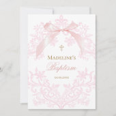 水色ピンクのクレスト小さな弓バプテスマ 招待状 (正面)