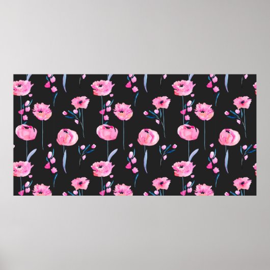 水色ピンクのケシとフローラの枝の海老 ポスター (正面)
