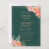 水色ピンクのコーラルグリーン金ゴールド結婚フローラ 招待状 (正面)